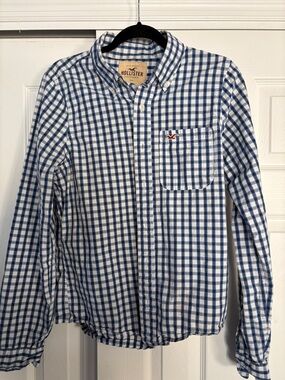 Hollister Men’s Navy & White Gingham Button-Down Shirt